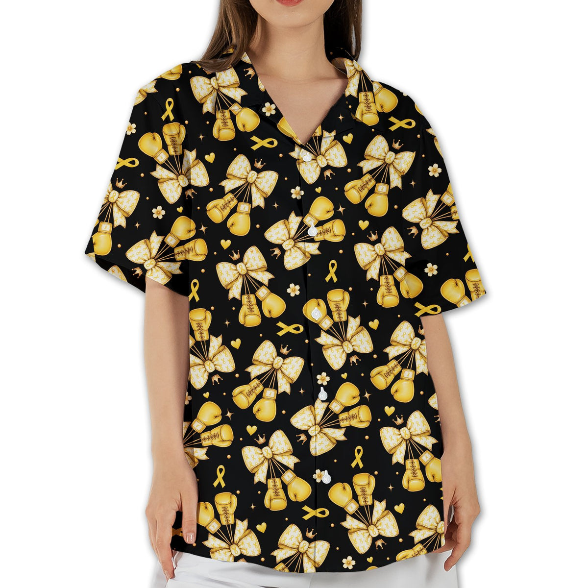 Another lifestyle view showing the matching family hawaiian shirts