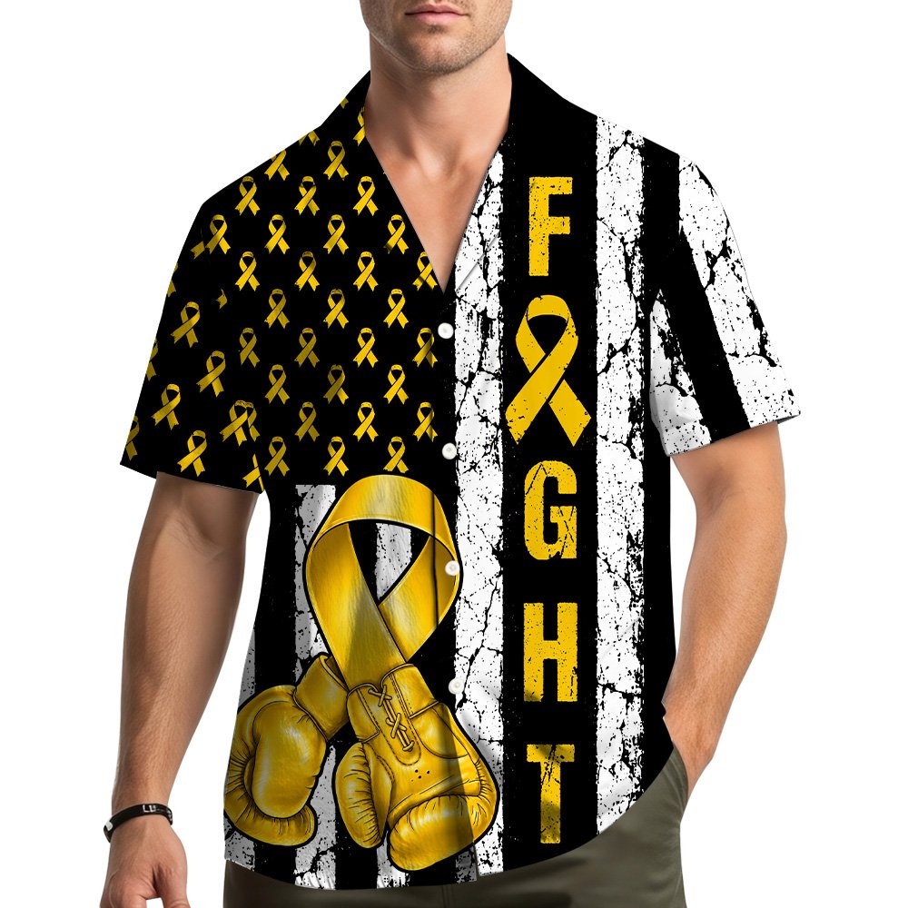 Childhood cancer awareness hawaiian shirt featuring boxing gloves, alternate main view
