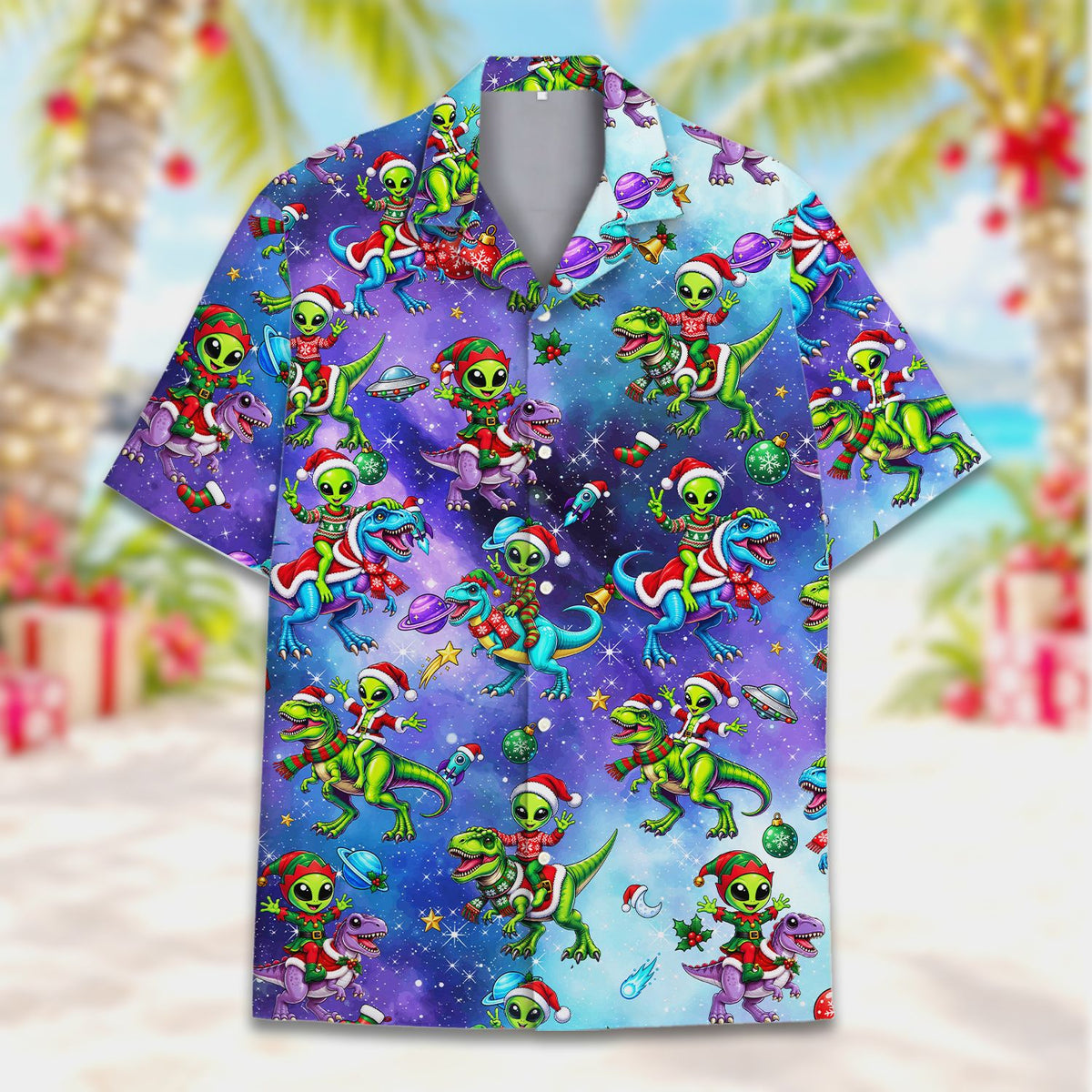 Full front look of the matching family hawaiian shirts design