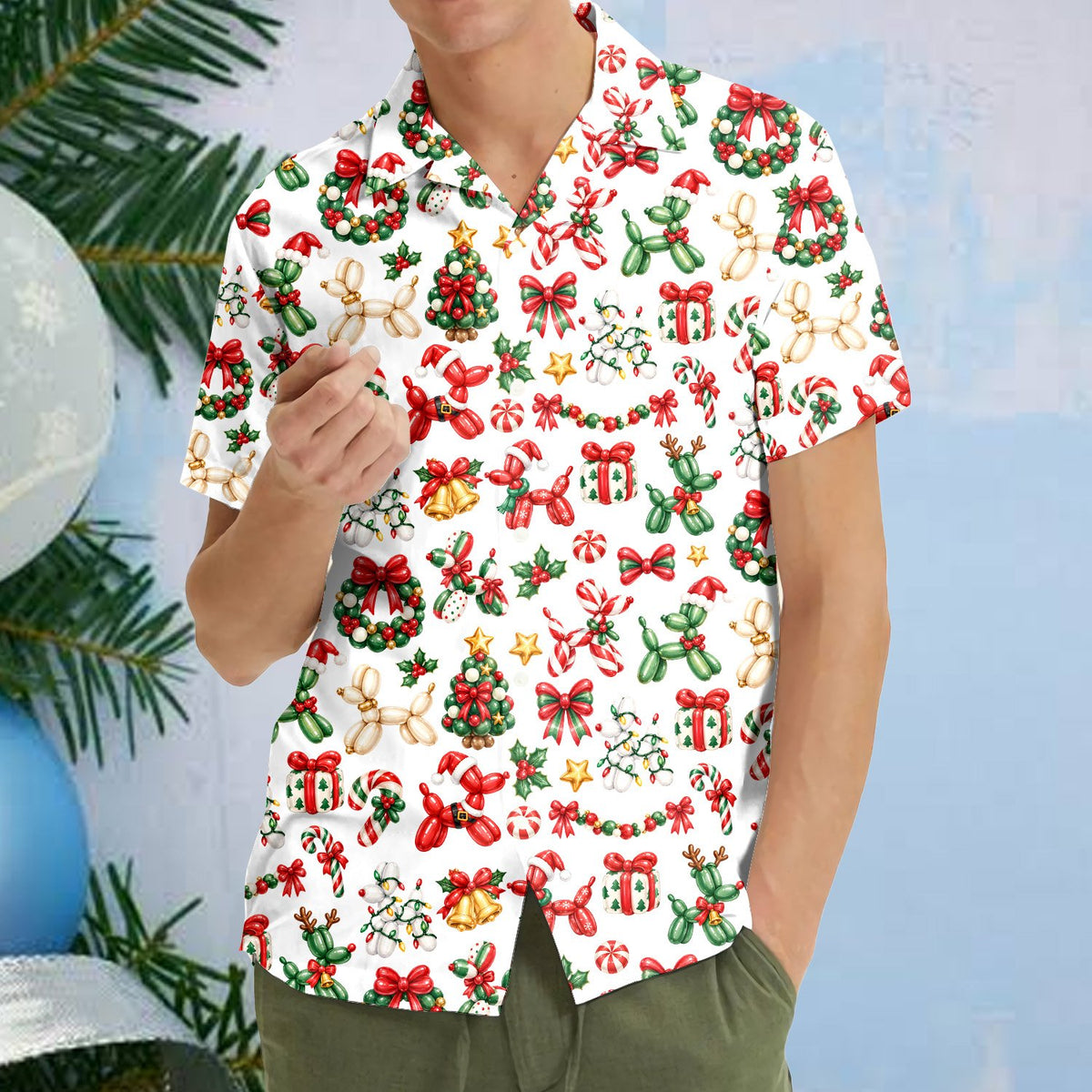 Fourth lifestyle view showcasing the festive hawaiian christmas shirt