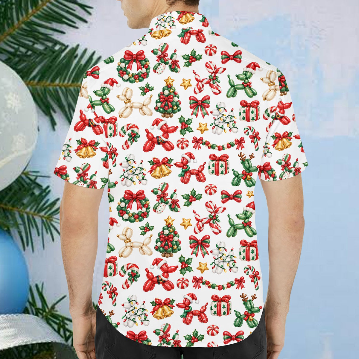 Fifth lifestyle view of the balloon animal pattern hawaiian shirt