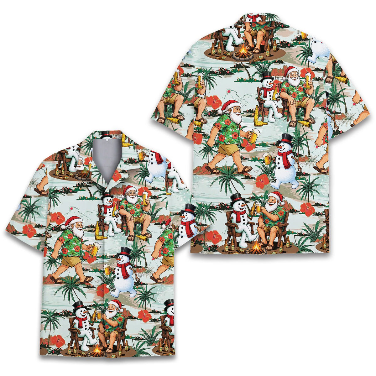 Detailed front view of the christmas beach hawaiian shirt