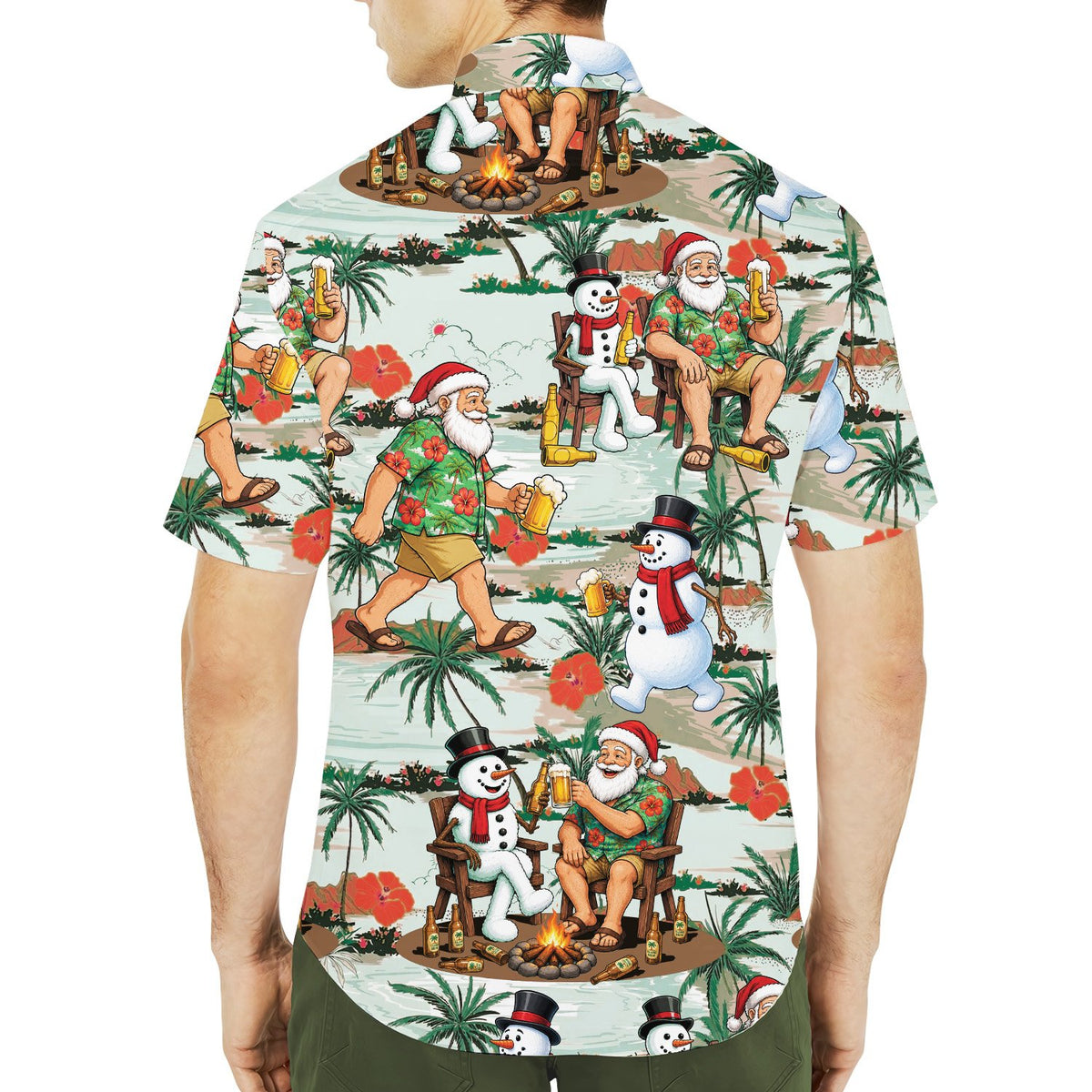Second lifestyle view of the matching family hawaiian shirts in a casual setting