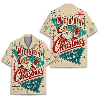 Alternate front view of the retro Christmas hawaiian shirt