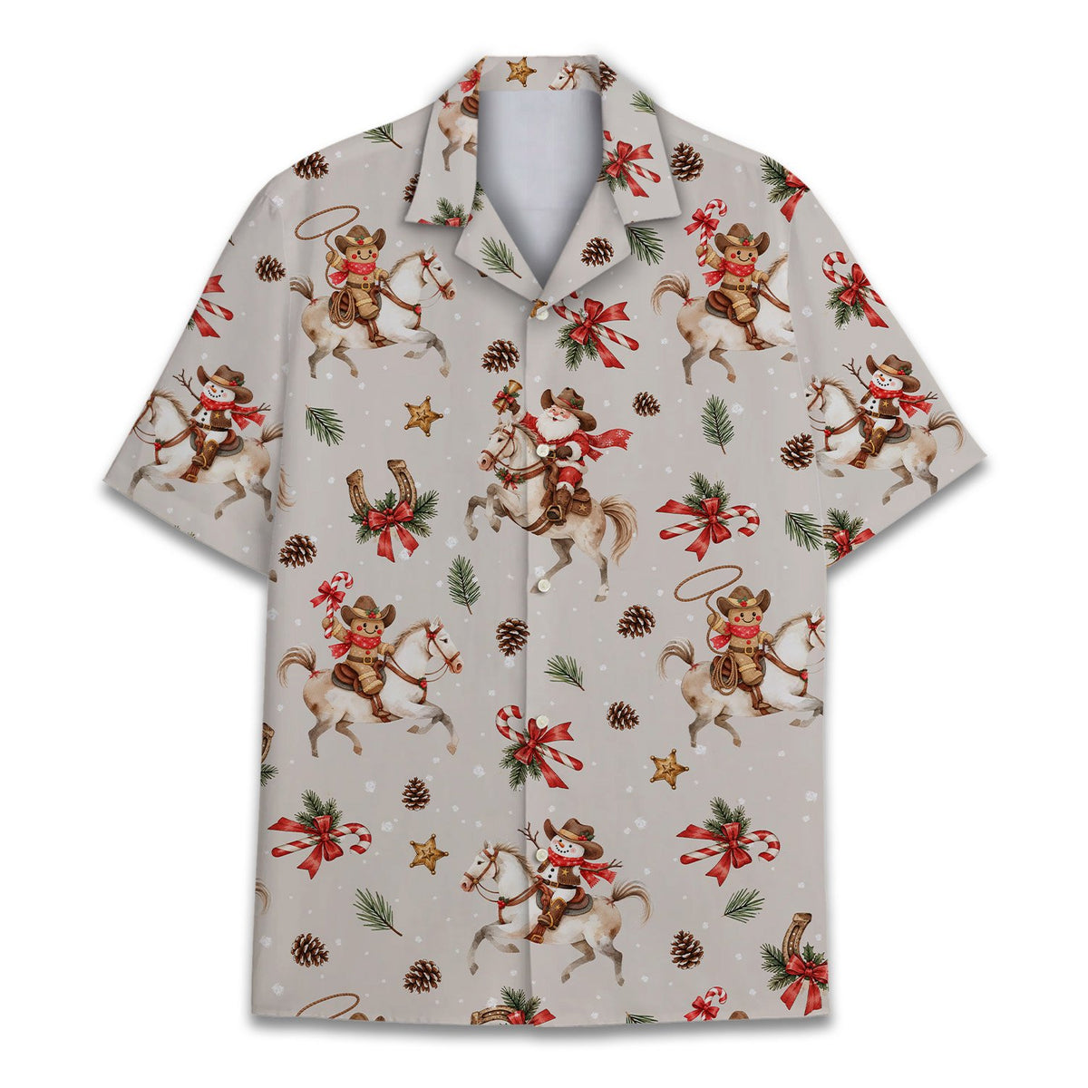 Alternate front view of the beige matching family christmas hawaiian shirt