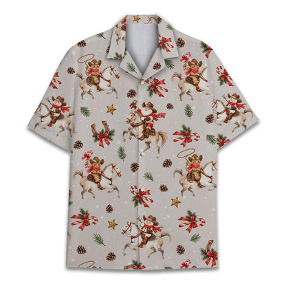 Alternate front view of the beige matching family christmas hawaiian shirt