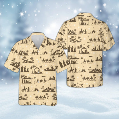 Beige matching family hawaiian shirt, front view