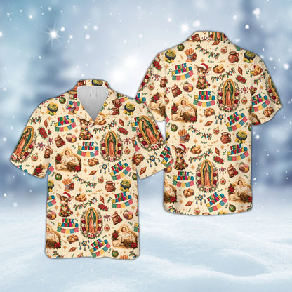 Beige front view of the holiday themed matching shirt