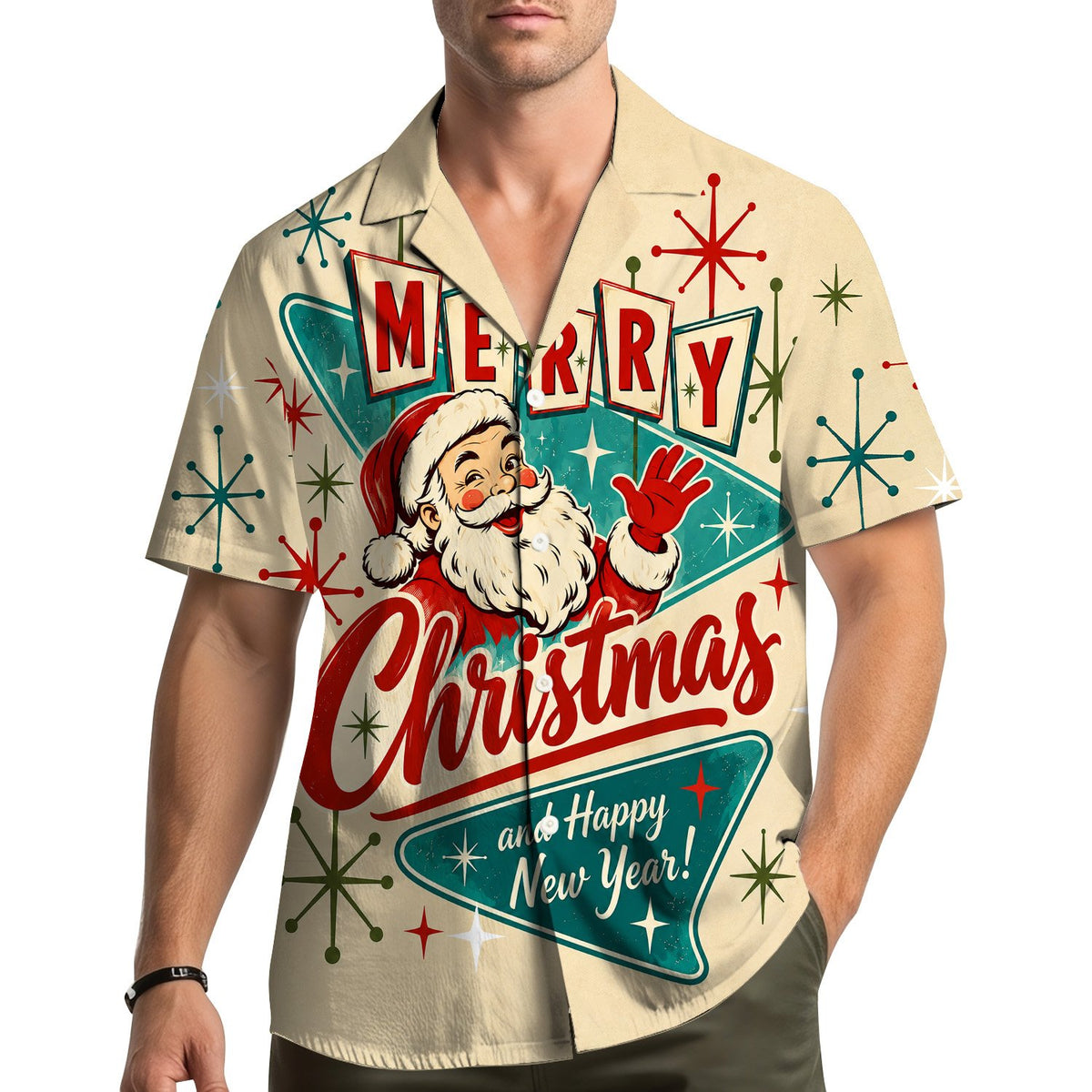 Another lifestyle view showcasing the festive matching family hawaiian shirt