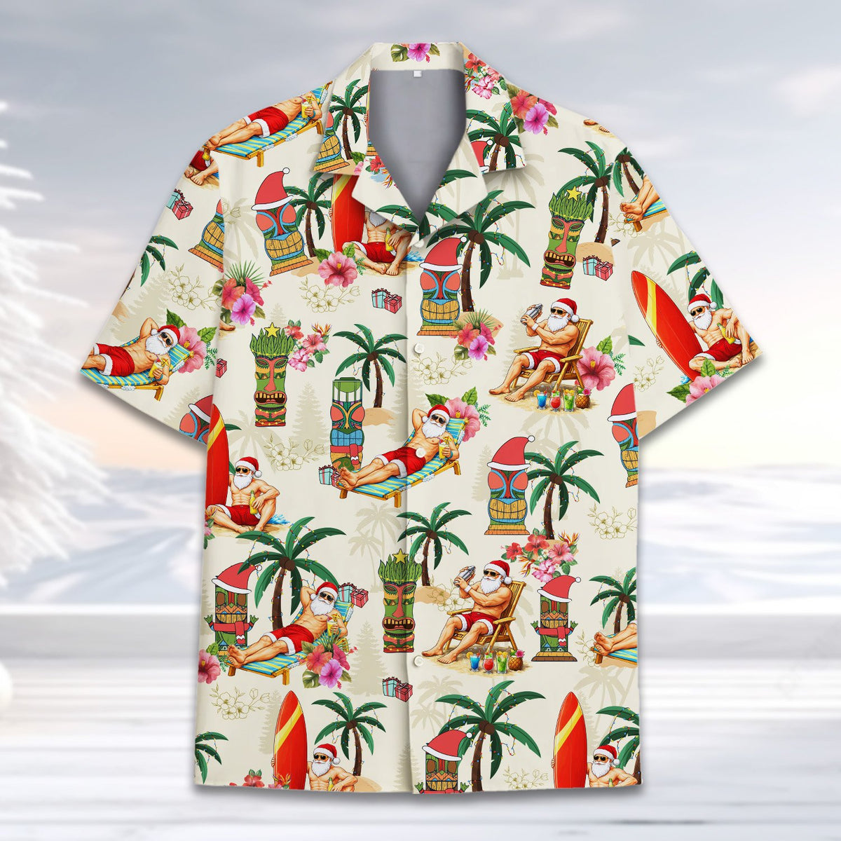 Second lifestyle view of the beige matching family hawaiian shirt