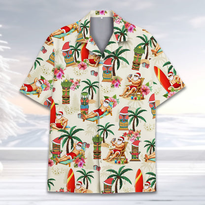 Second lifestyle view of the beige matching family hawaiian shirt