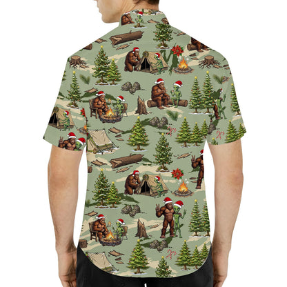 Back view of the matching family hawaiian shirt showing the camping design, variation 2