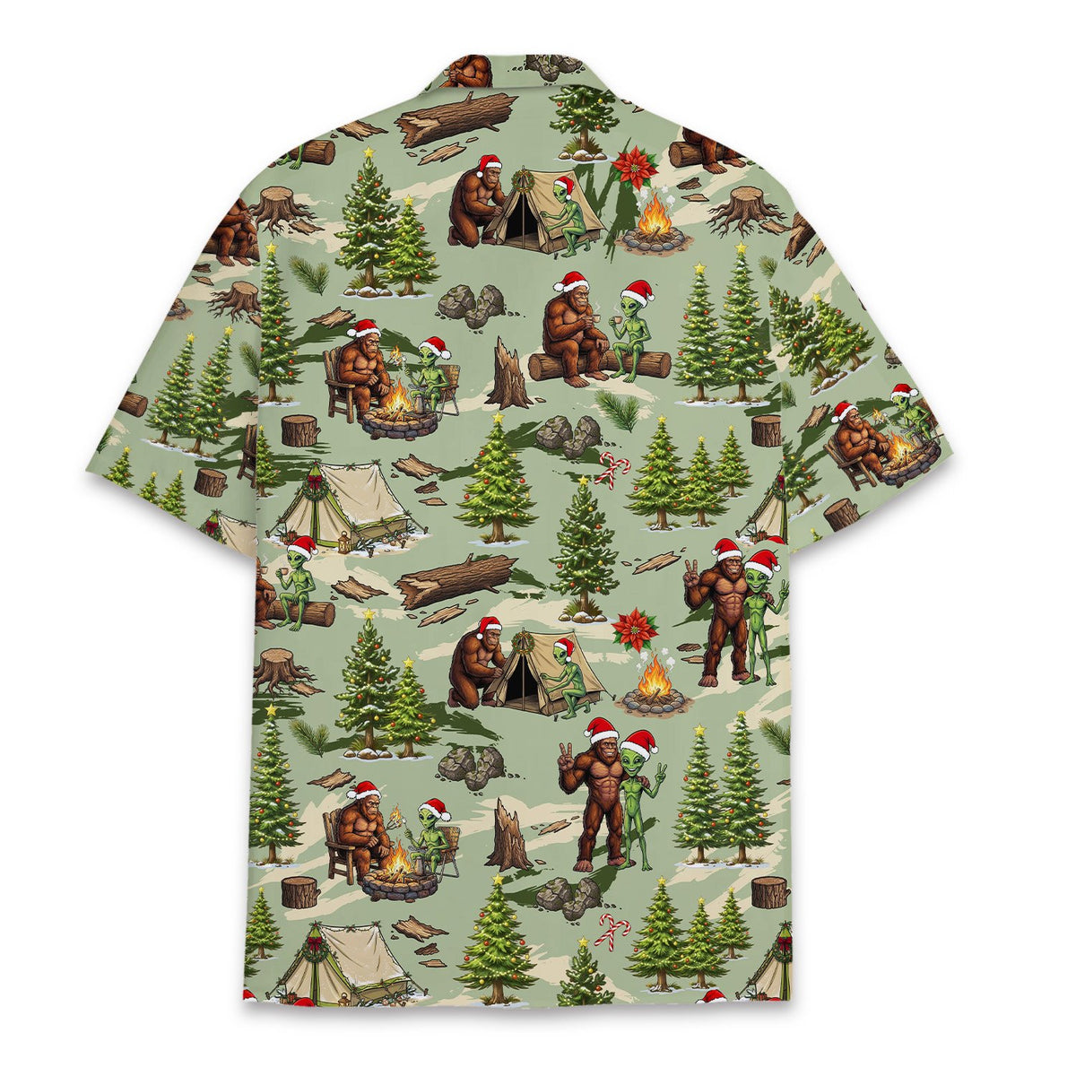 Back view of the green and brown holiday hawaiian shirt, variation 3