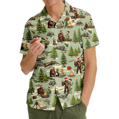 Front view of the matching family hawaiian shirt with Christmas trees, variation 4