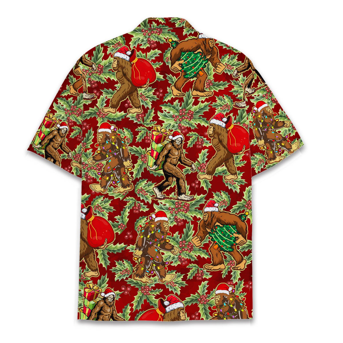 Another back view of the holiday bigfoot hawaiian shirt