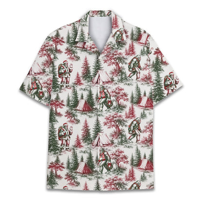 Multicolor matching family hawaiian shirts with christmas bigfoot design, front view alternate