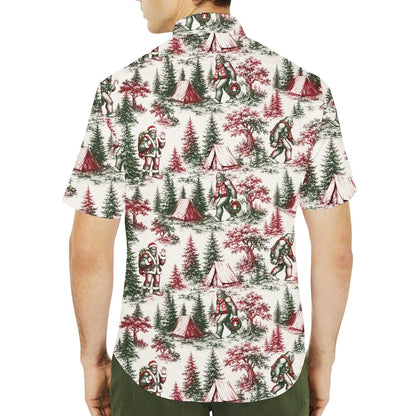 Back view of white christmas bigfoot hawaiian shirt