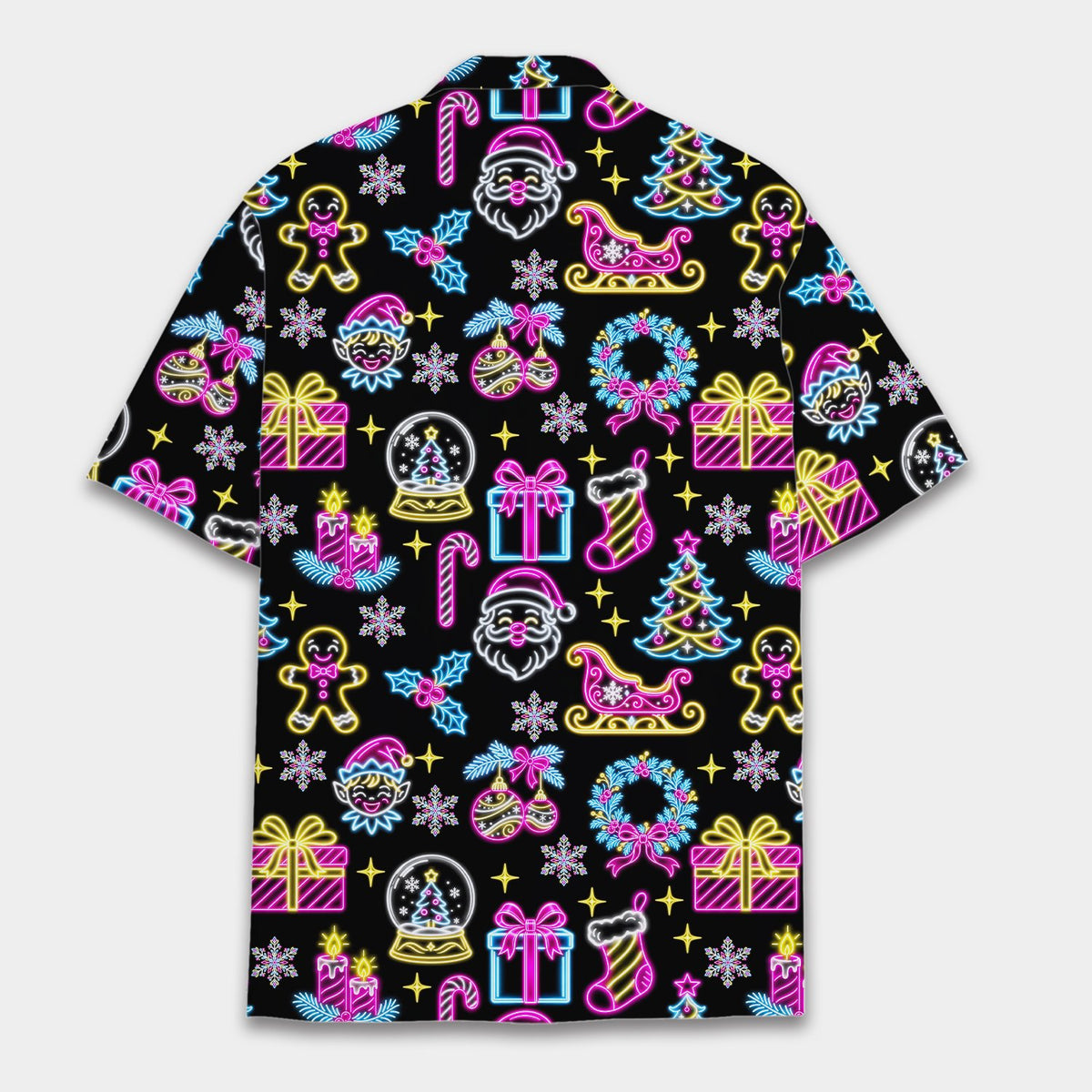 Matching family hawaiian shirt neon holiday pattern, back view