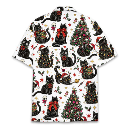 Back view of the gothic black cat christmas hawaiian shirt