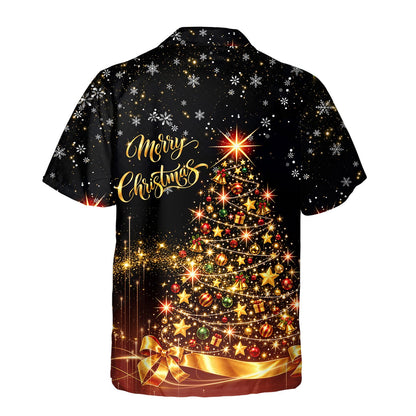 Back view of the festive black hawaiian shirt
