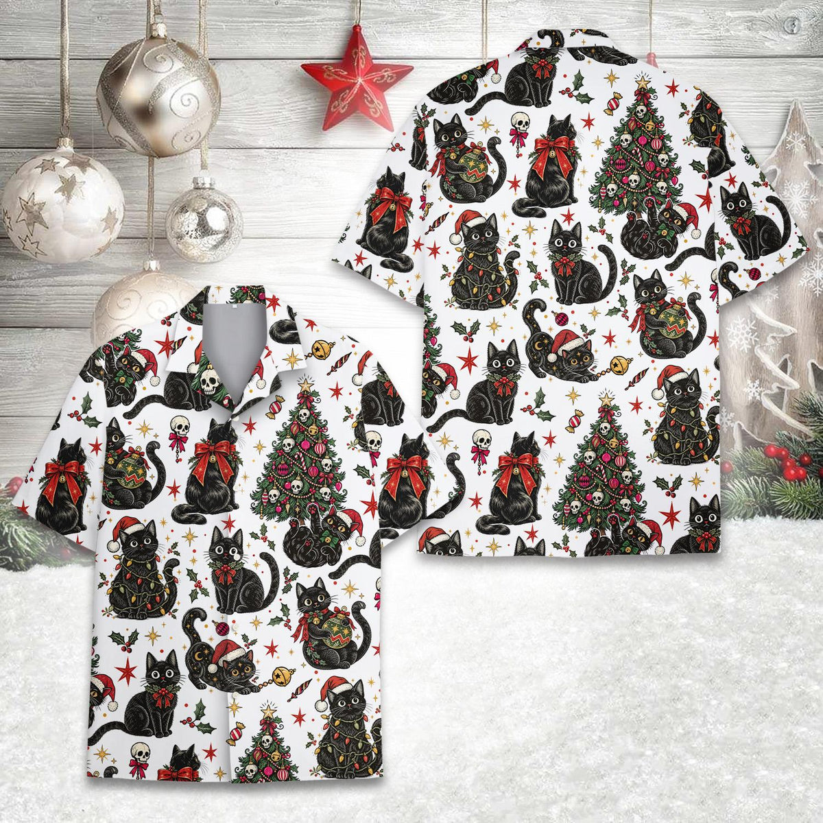 Front detail of the holiday matching hawaiian shirt for family