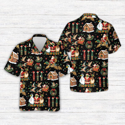Black matching family christmas hawaiian shirt front view