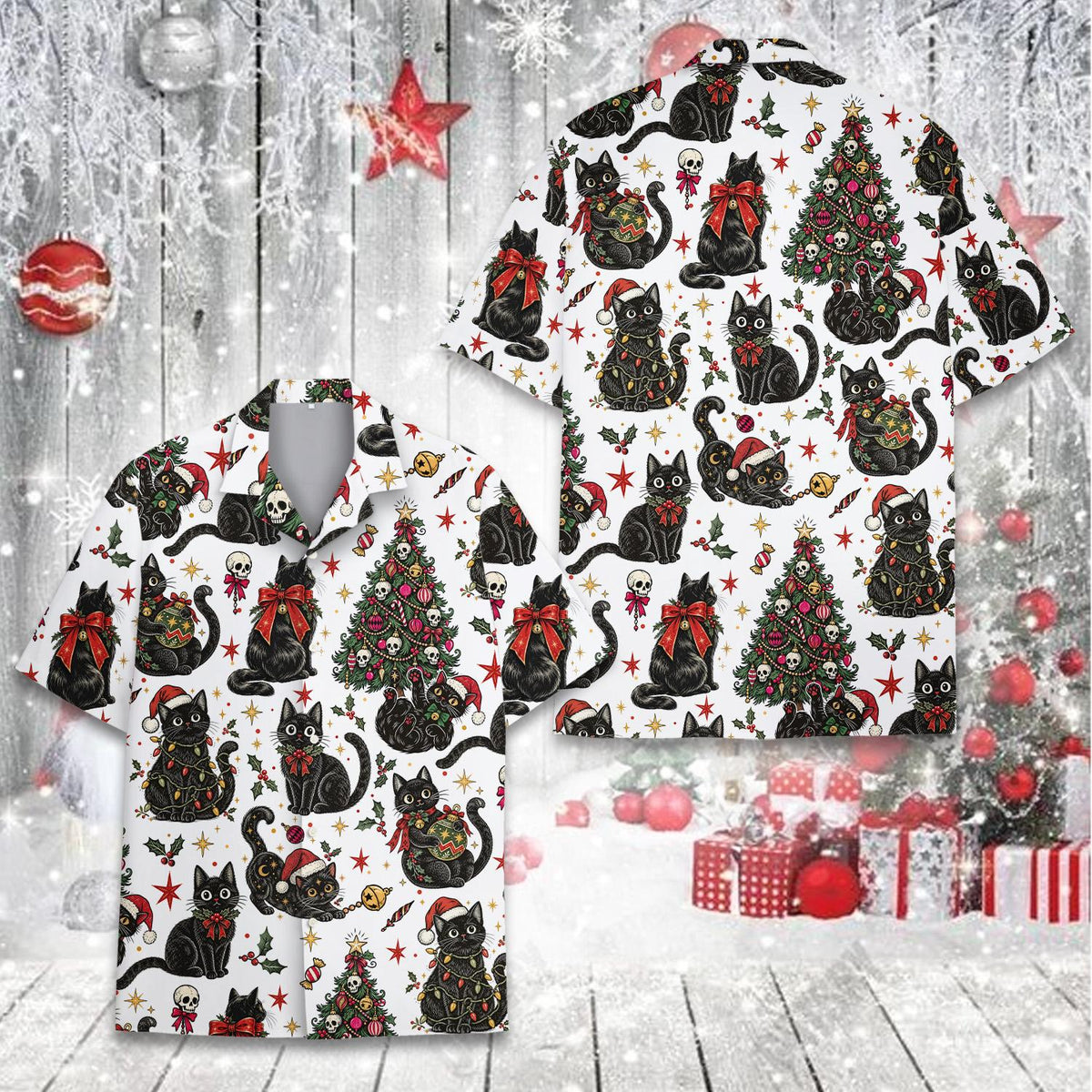 Another front angle of the gothic christmas hawaiian shirt