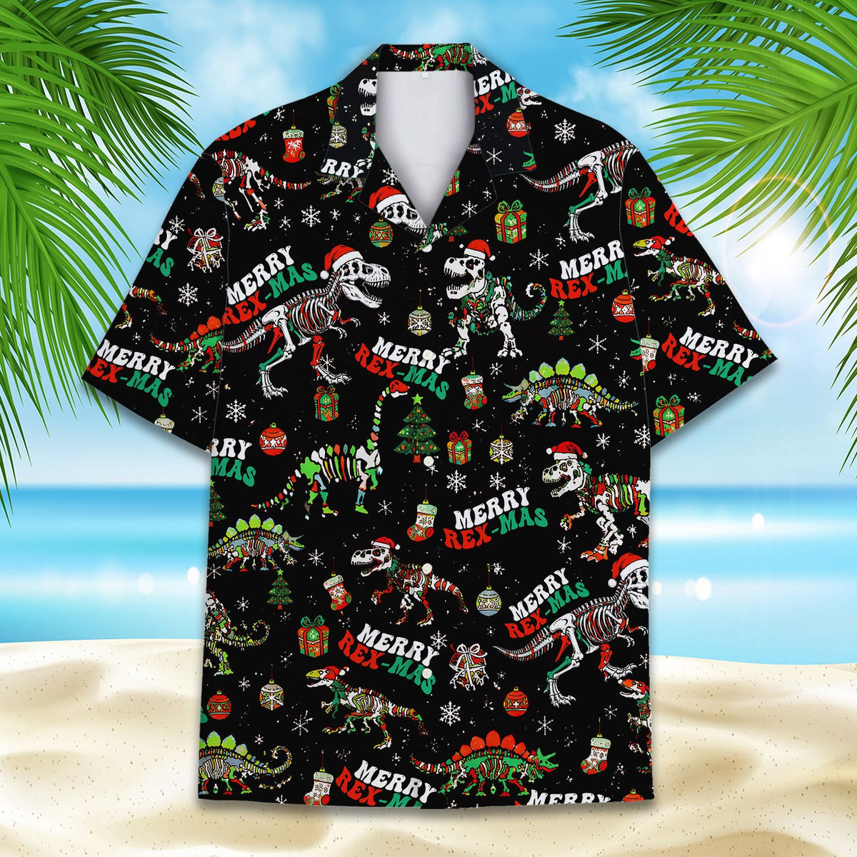 Custom hawaiian shirt with name and holiday design, front view