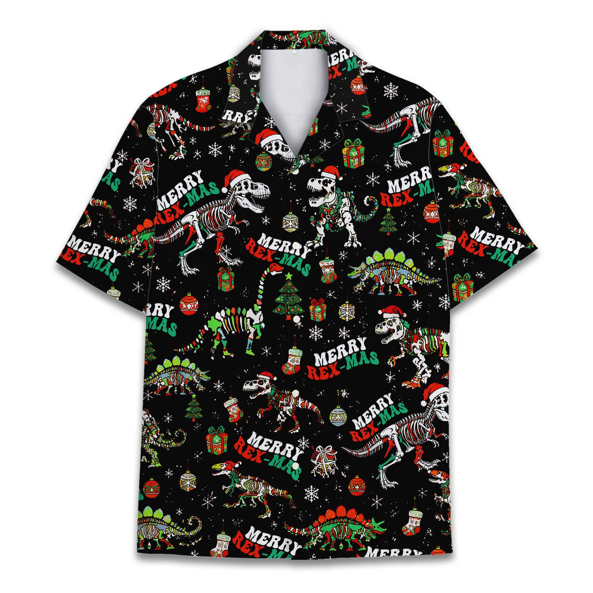 Dinosaur christmas hawaiian shirt for family, front view