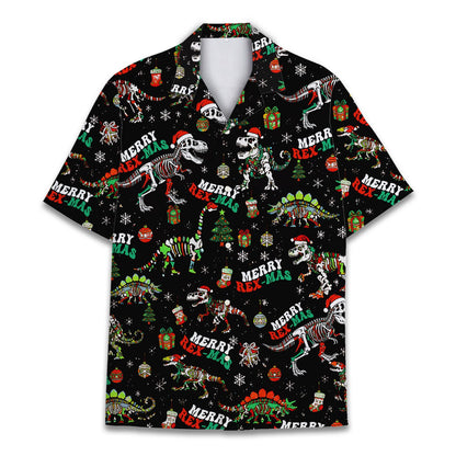 Dinosaur christmas hawaiian shirt for family, front view