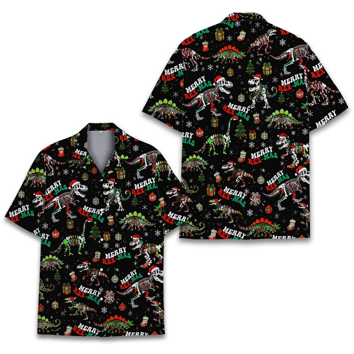Personalized hawaiian shirt featuring dinosaur Christmas pattern, main view