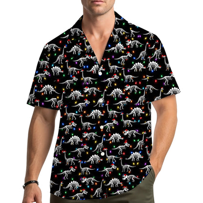 Lifestyle view of a family wearing matching christmas hawaiian shirts