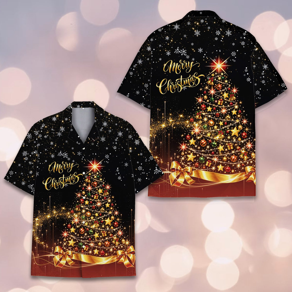 Additional detail view of the golden Christmas tree design