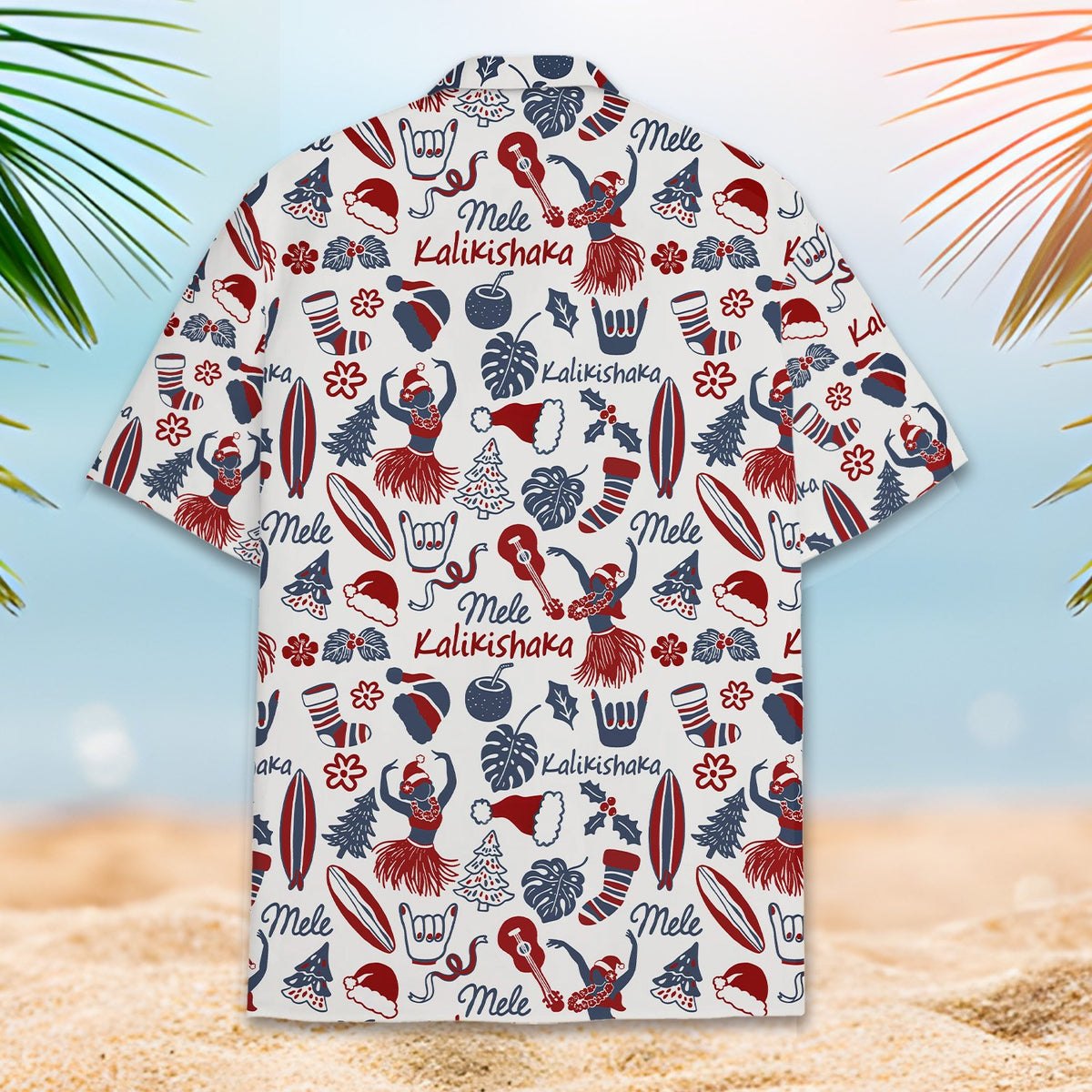 Third back view of matching family Christmas Hawaiian shirt