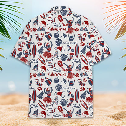 Third back view of matching family Christmas Hawaiian shirt
