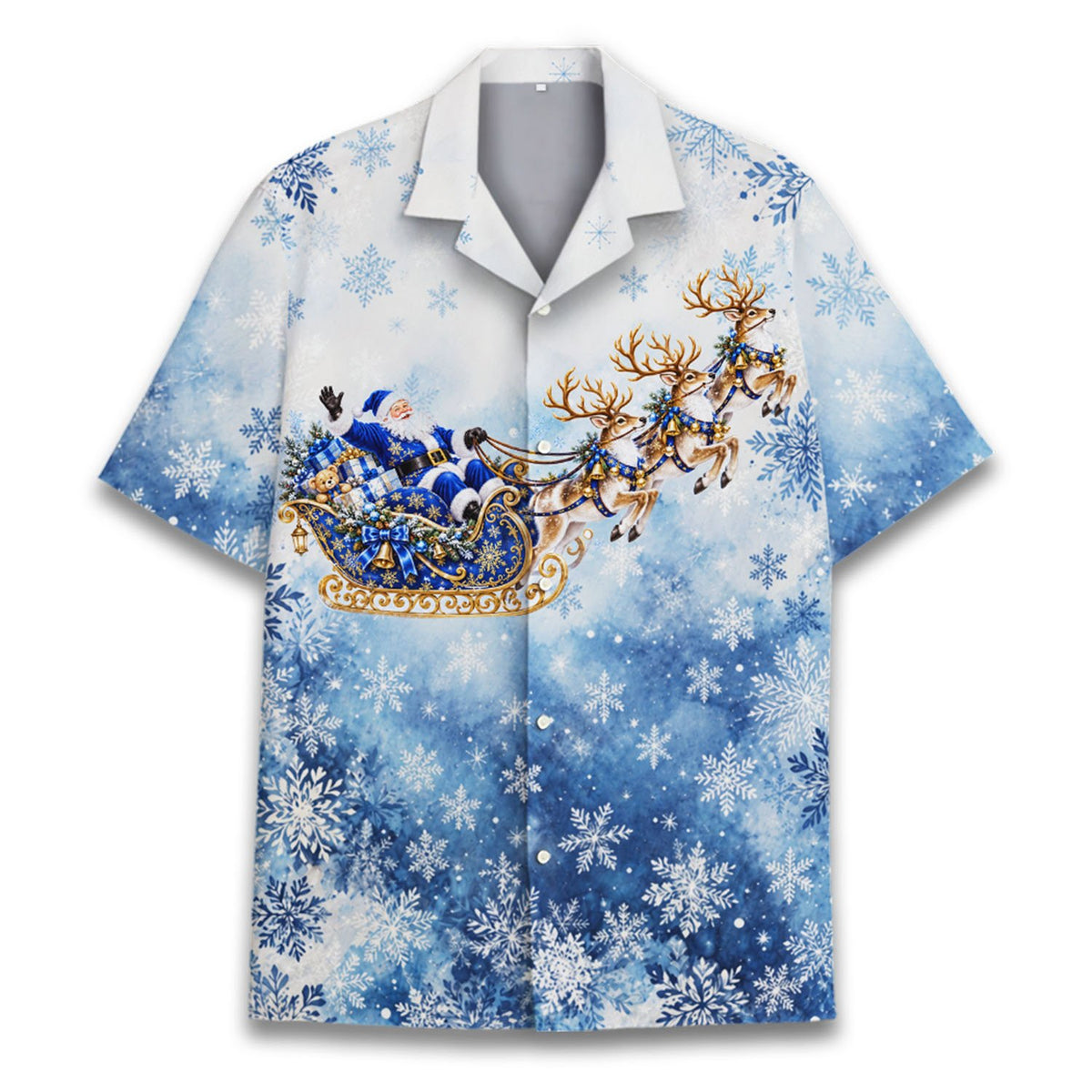 Close up front view of the festive Santa and reindeer design