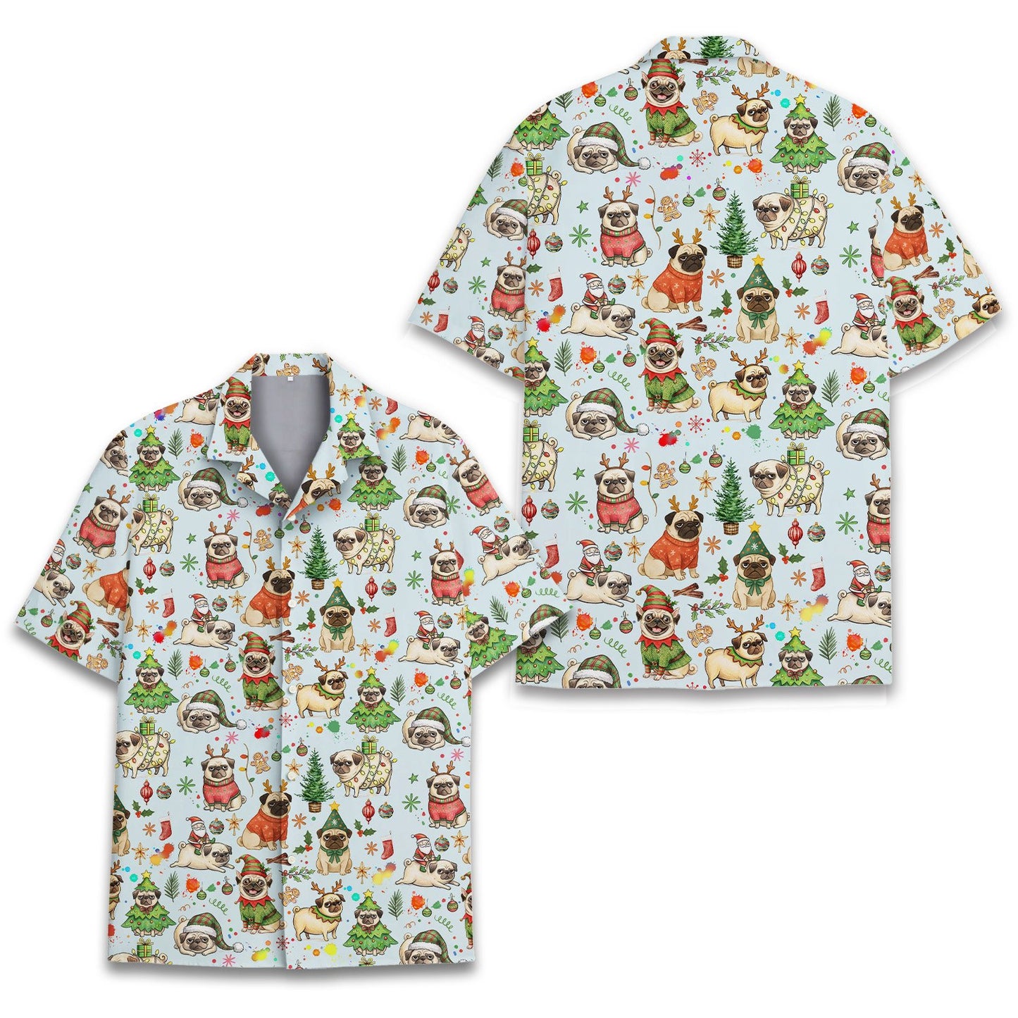 Blue christmas hawaiian shirt front view 3