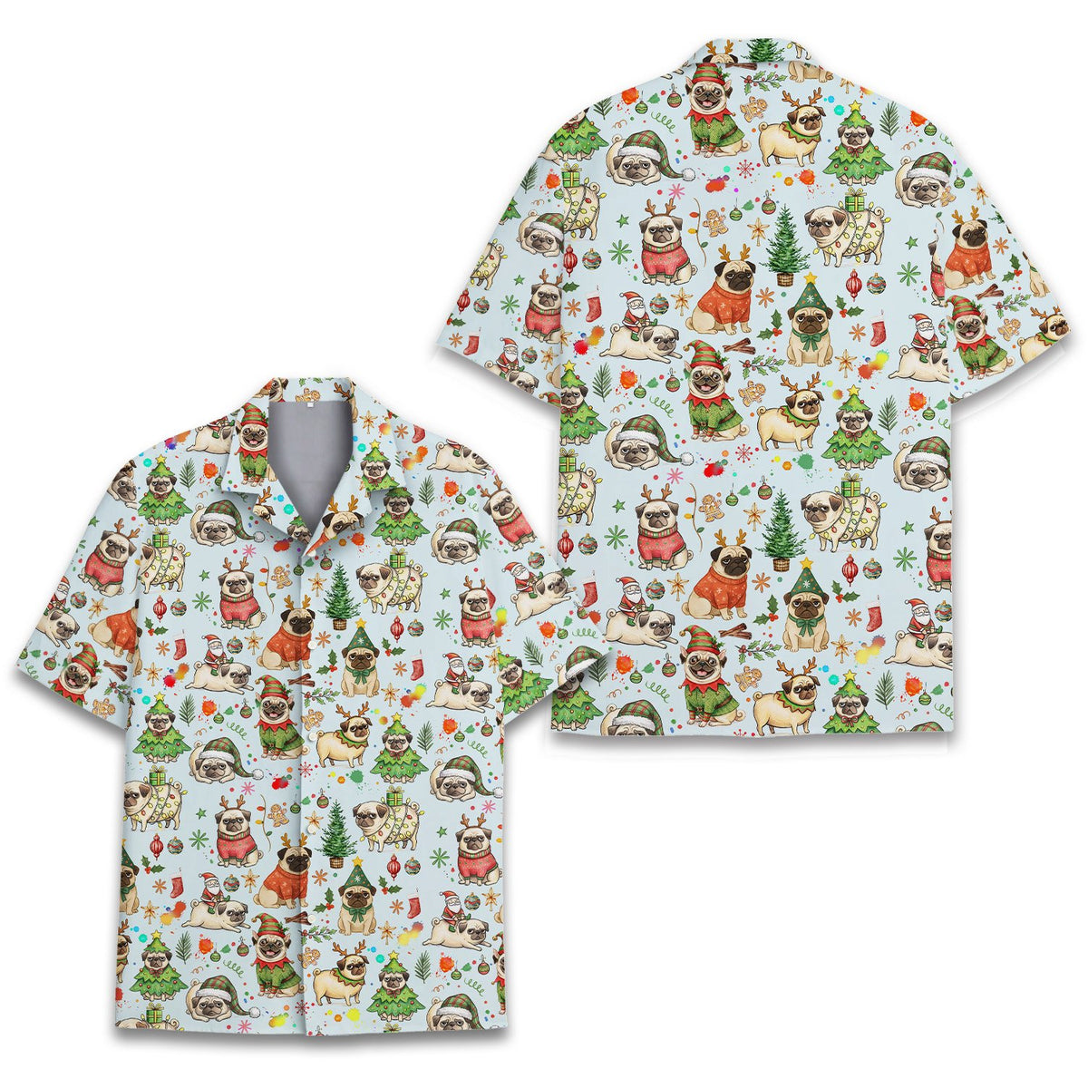 Blue christmas hawaiian shirt front view 3