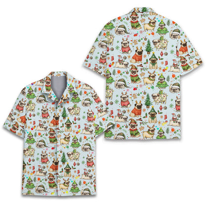 Blue christmas hawaiian shirt front view 3