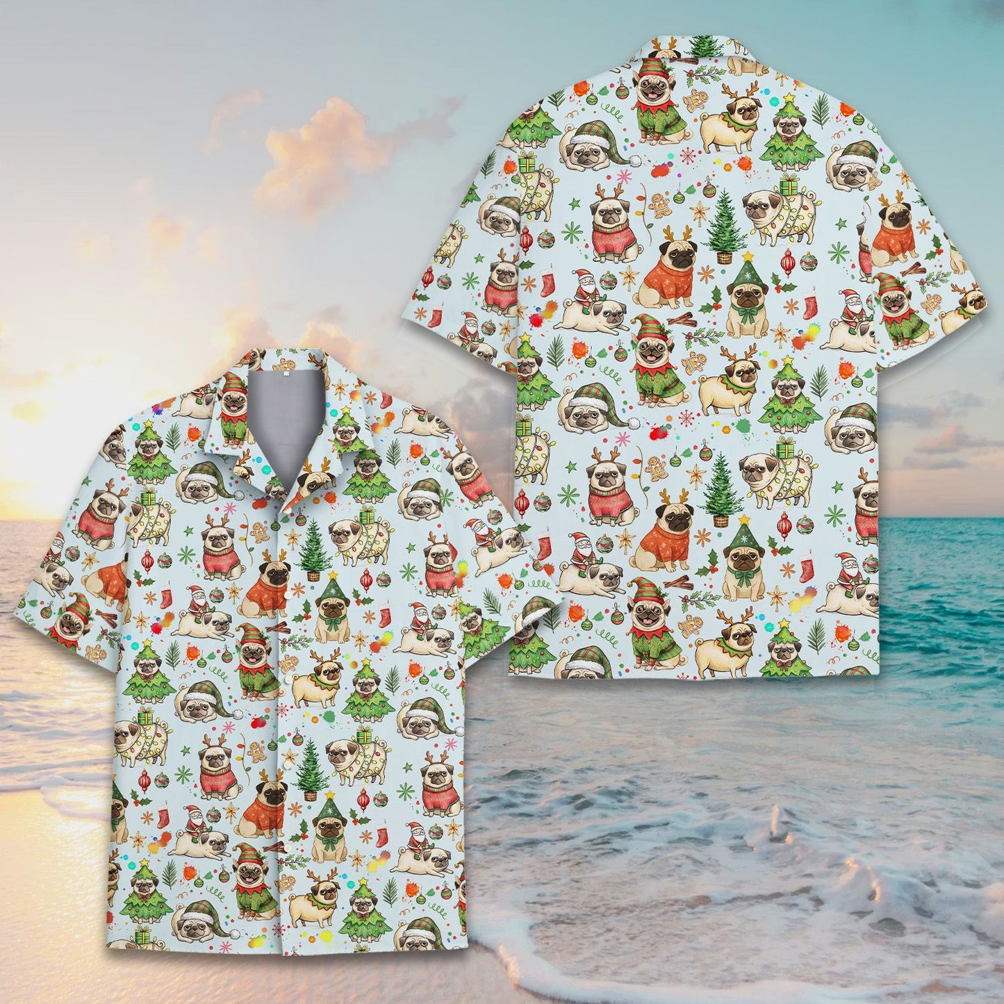Blue christmas hawaiian shirt front view 4