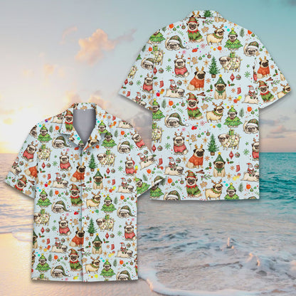 Blue christmas hawaiian shirt front view 4