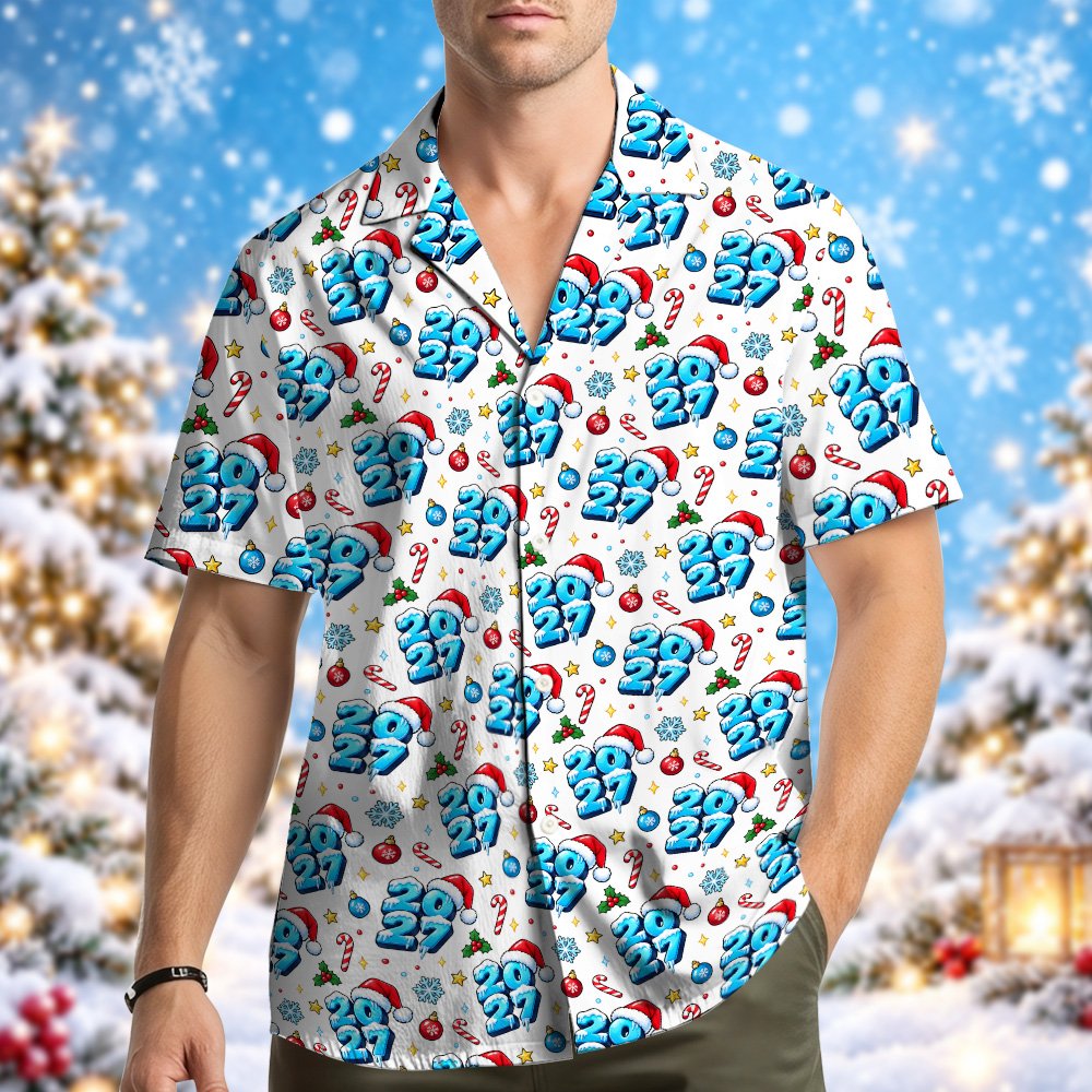 Lifestyle view of someone wearing the matching family hawaiian shirt outdoors