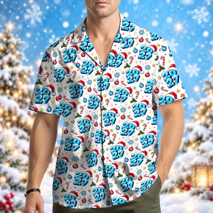 Lifestyle view of someone wearing the matching family hawaiian shirt outdoors