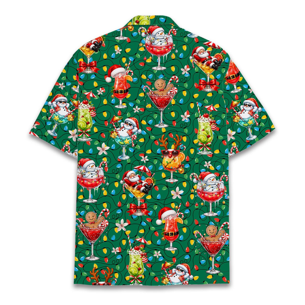 Detail of the back pattern showing Santa and festive cocktails