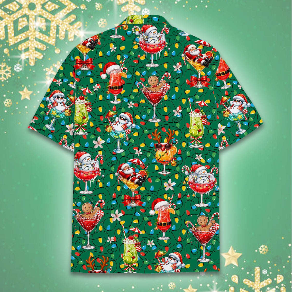 Full back view of the dark green matching family hawaiian shirt
