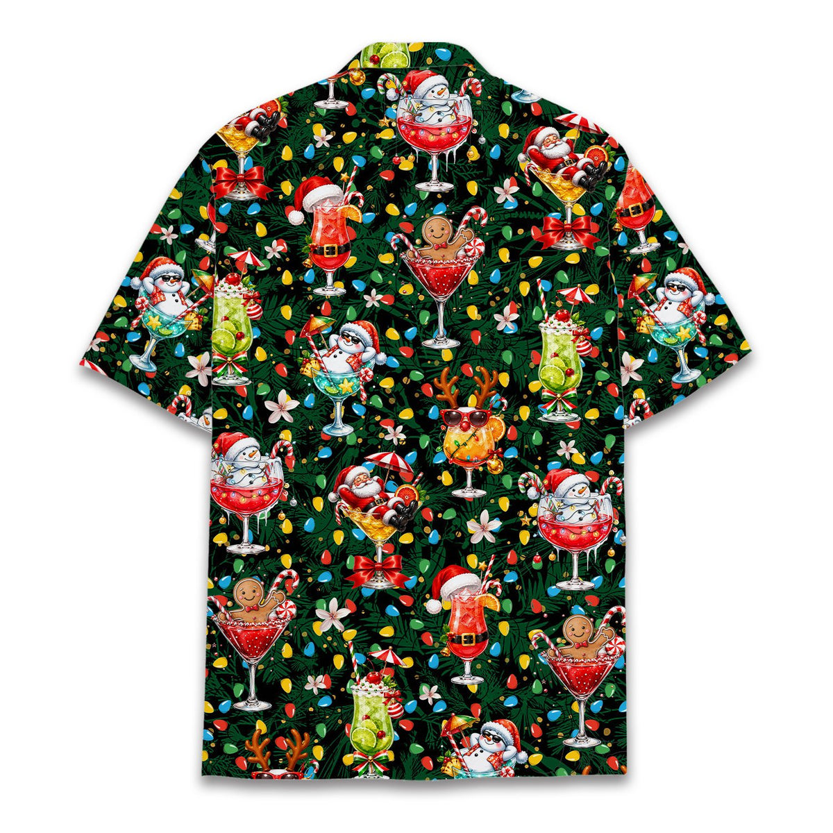 Back view of the Christmas cocktails hawaiian shirt