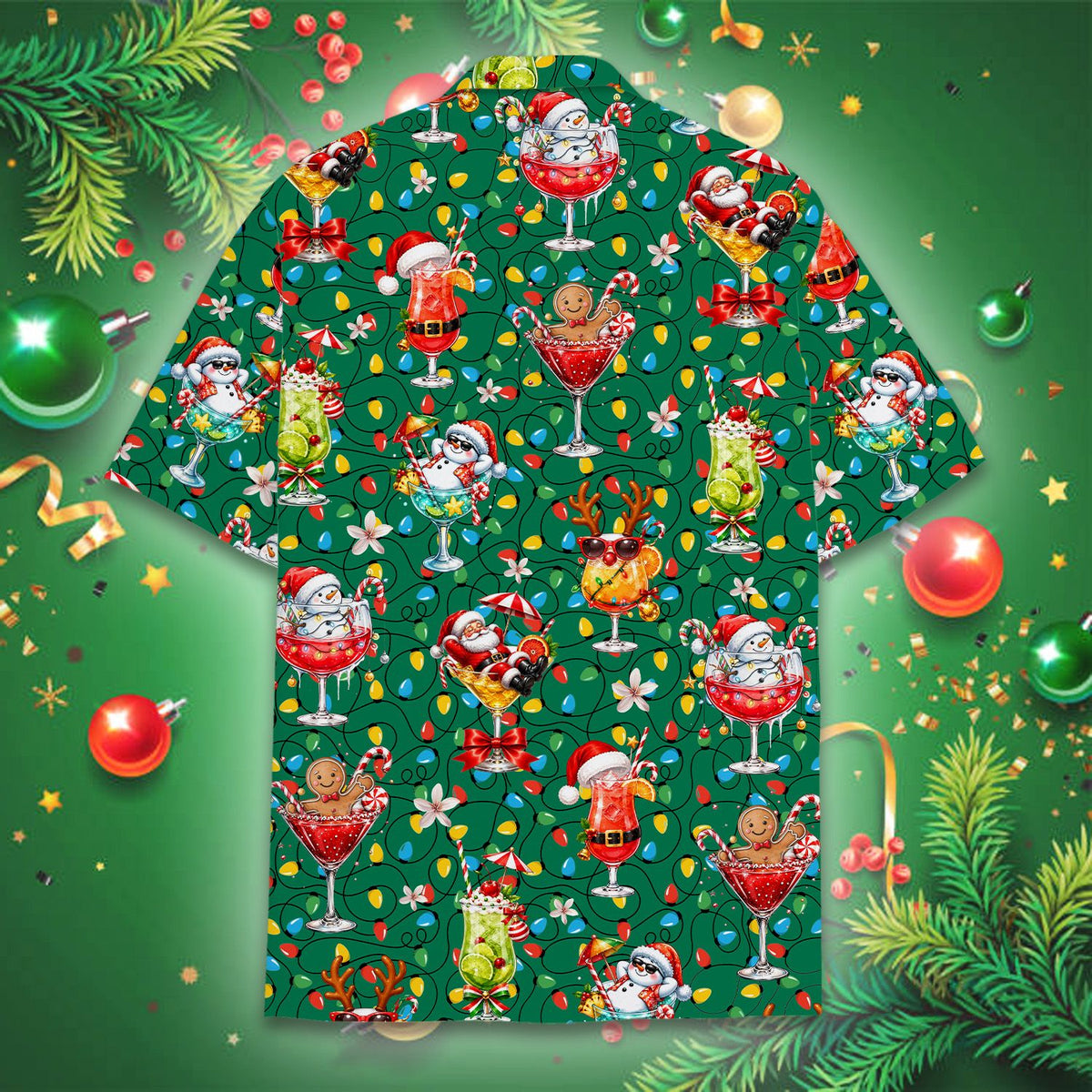 Full front view of the holiday hawaiian shirt