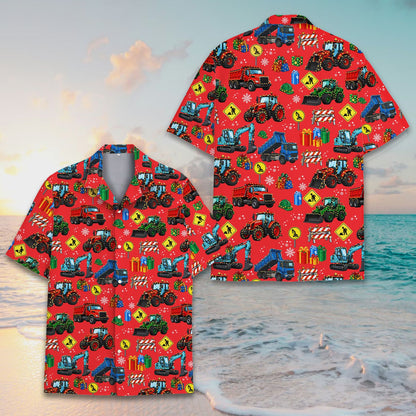 Christmas construction vehicles hawaiian shirt main view