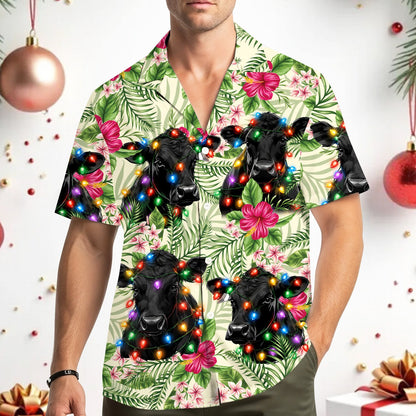 Lifestyle shot of festive christmas hawaiian shirt