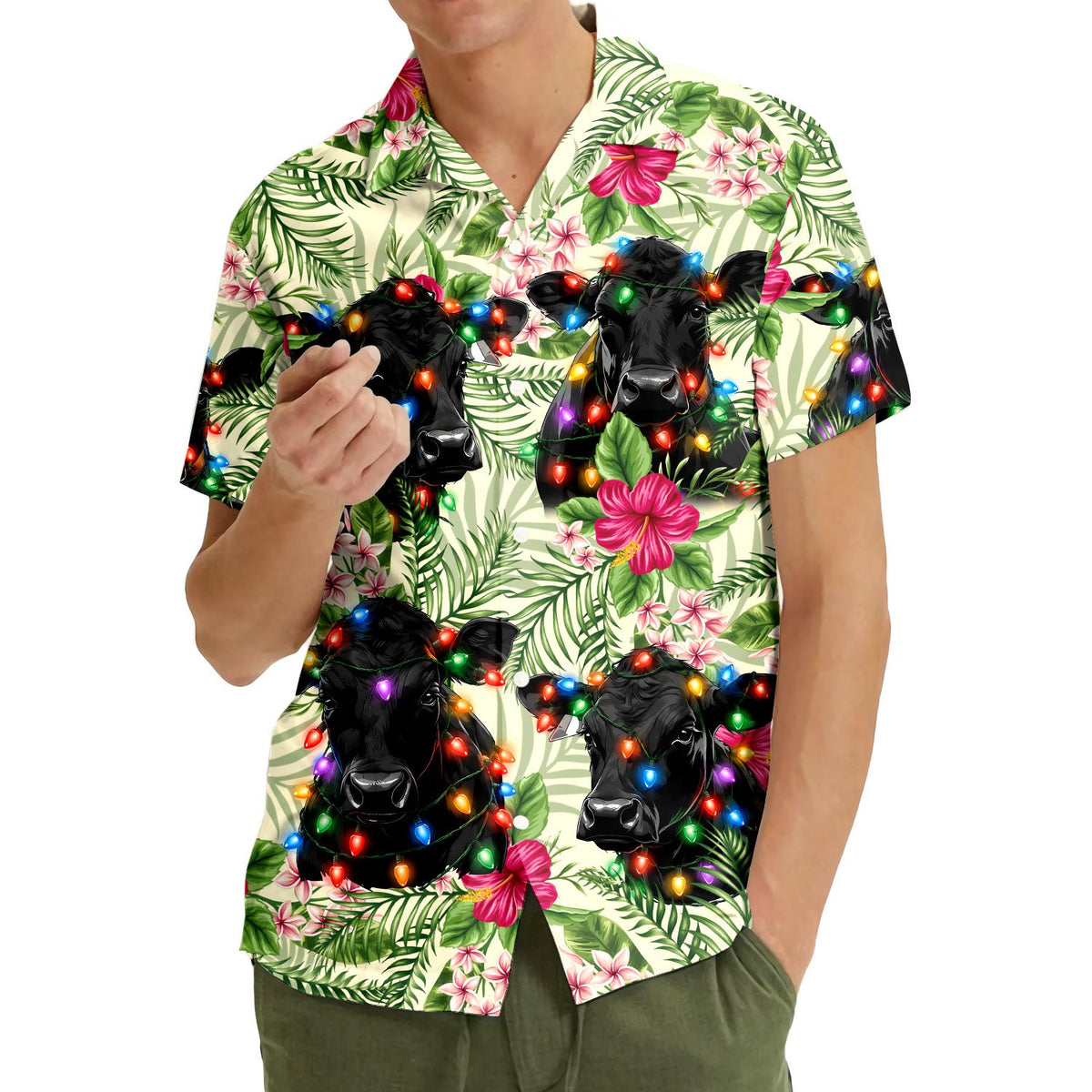 Another lifestyle view of matching hawaiian shirts for family